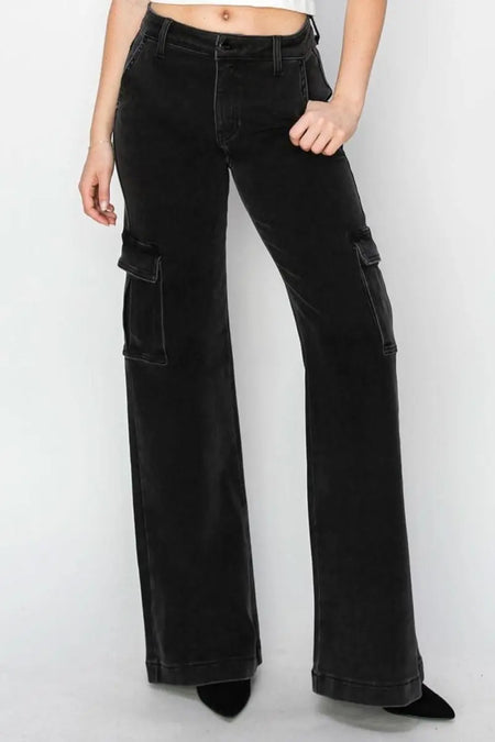 Risen Full Size High Rise Wide Leg Cargo Jeans - Sleekdenim.com