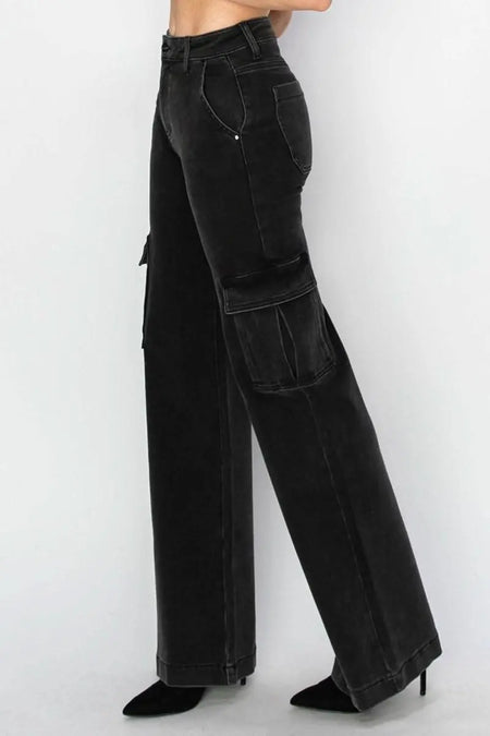 Risen Full Size High Rise Wide Leg Cargo Jeans - Sleekdenim.com