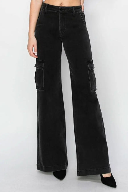 Risen Full Size High Rise Wide Leg Cargo Jeans - Sleekdenim.com