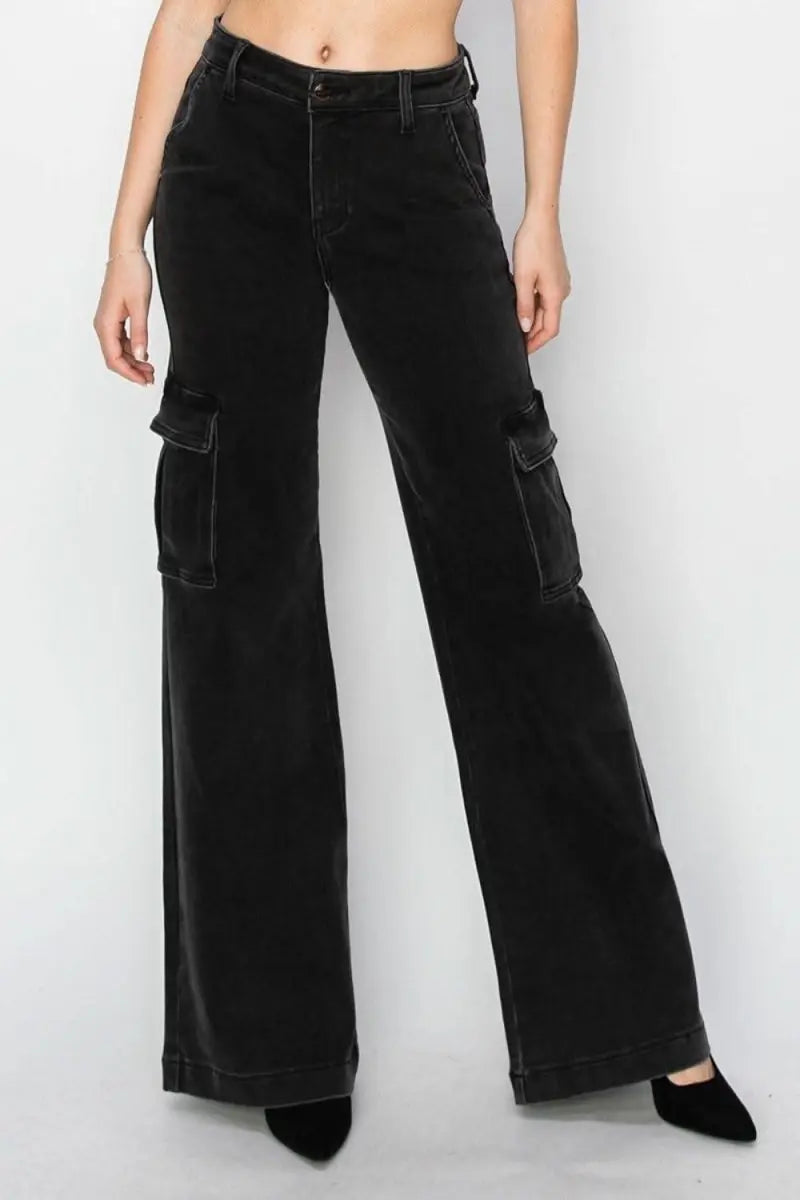 Risen Full Size High Rise Wide Leg Cargo Jeans - Sleekdenim.com