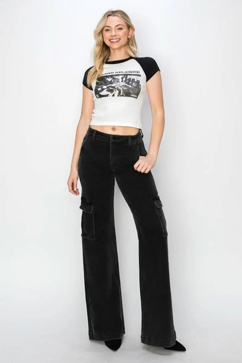 Risen Full Size High Rise Wide Leg Cargo Jeans - Sleekdenim.com