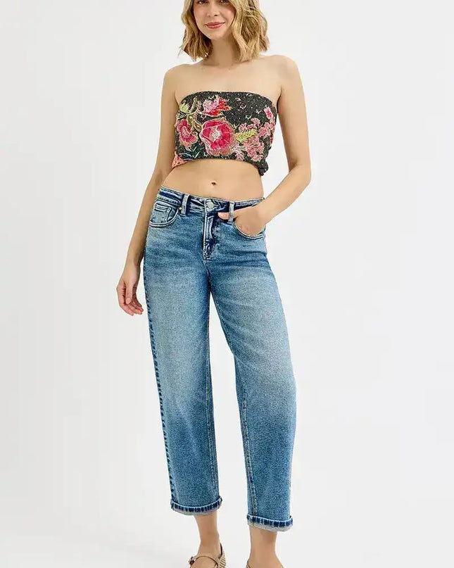 Risen High Rise Crop Boyfriend Jeans - Sleekdenim.com