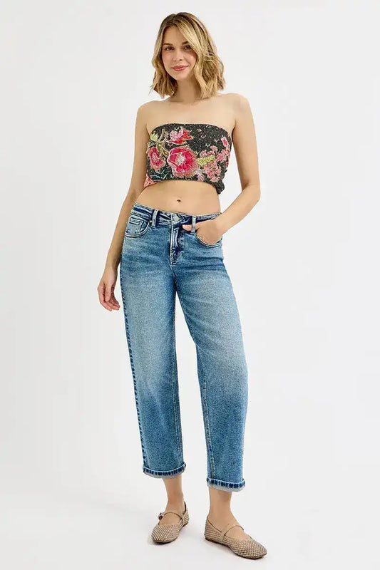 Risen High Rise Crop Boyfriend Jeans