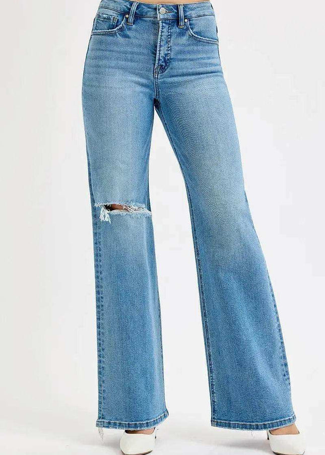 Risen High Rise Distressed Wide Leg Jeans - Sleekdenim.com
