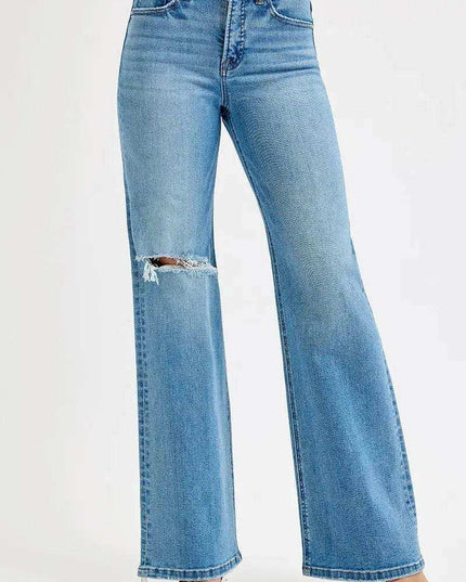 Risen High Rise Distressed Wide Leg Jeans - Sleekdenim.com