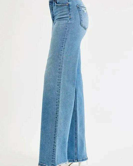 Risen High Rise Distressed Wide Leg Jeans - Sleekdenim.com