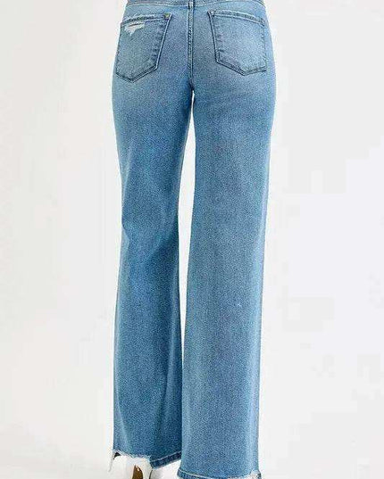 Risen High Rise Distressed Wide Leg Jeans - Sleekdenim.com