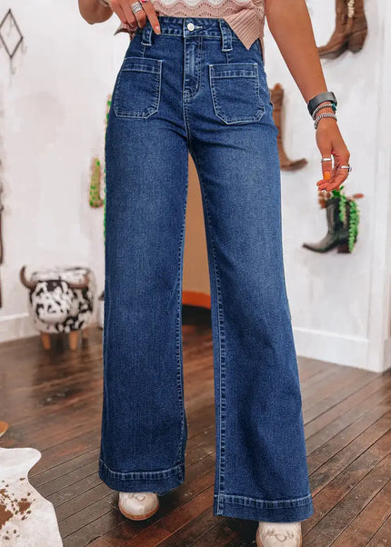 Sail Blue Wide Leg Pocketed High Waist Jeans - Sleekdenim.com