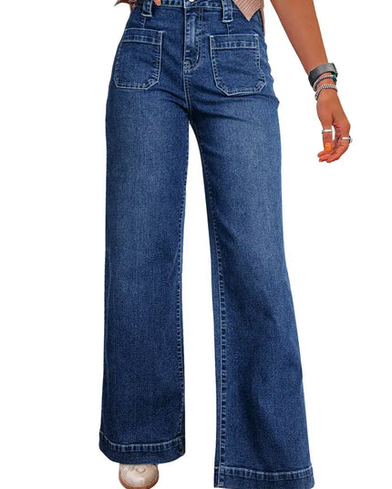 Sail Blue Wide Leg Pocketed High Waist Jeans - Sleekdenim.com
