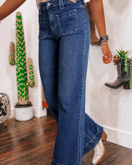 Sail Blue Wide Leg Pocketed High Waist Jeans - Sleekdenim.com