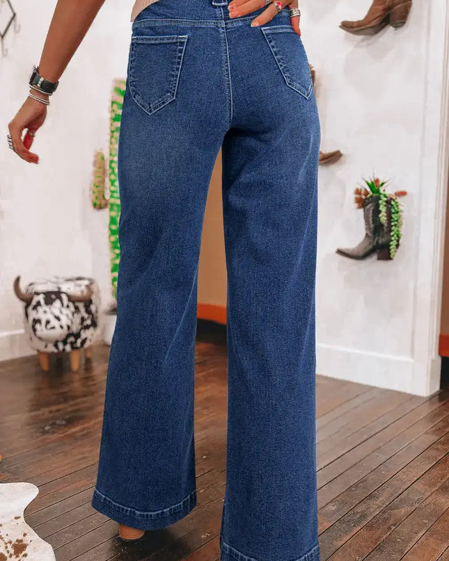 Sail Blue Wide Leg Pocketed High Waist Jeans - Sleekdenim.com
