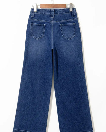 Sail Blue Wide Leg Pocketed High Waist Jeans - Sleekdenim.com