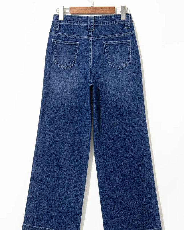 Sail Blue Wide Leg Pocketed High Waist Jeans - Sleekdenim.com