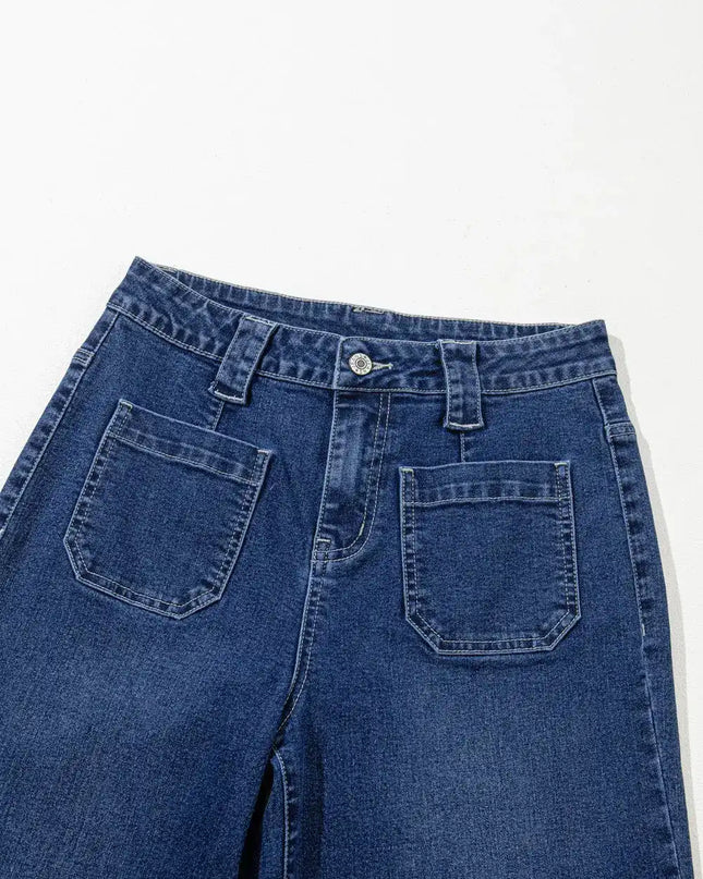 Sail Blue Wide Leg Pocketed High Waist Jeans - Sleekdenim.com