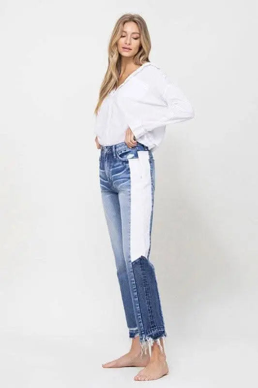 Super HIgh RIse Straight W/Side Blocking Panel - Sleekdenim.com