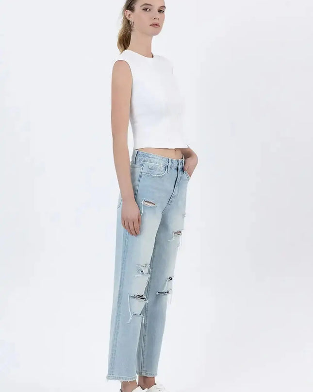 Super High Rise Distressed Crop Straight Jeans by Vervet by Flying Monkey - Sleekdenim.com