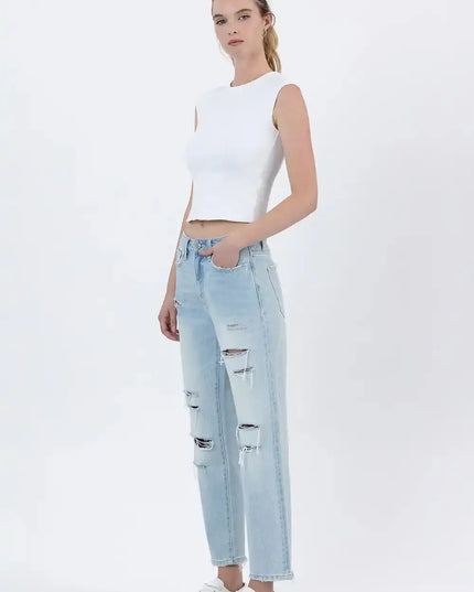Super High Rise Distressed Crop Straight Jeans by Vervet by Flying Monkey - Sleekdenim.com