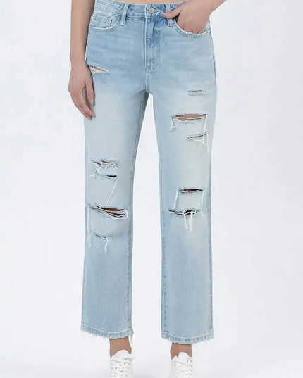 Super High Rise Distressed Crop Straight Jeans by Vervet by Flying Monkey - Sleekdenim.com