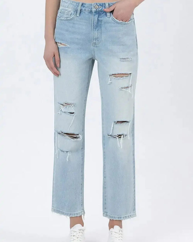 Super High Rise Distressed Crop Straight Jeans by Vervet by Flying Monkey - Sleekdenim.com