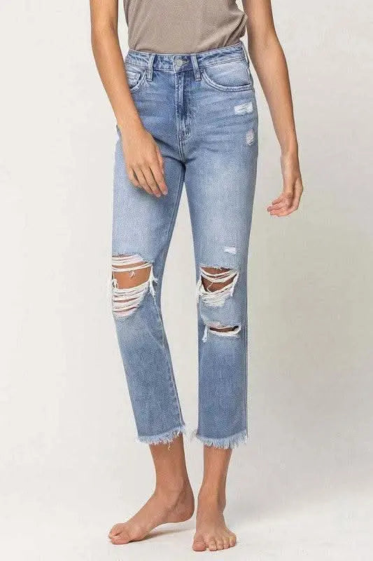 Super High Rise Distressed Relaxed Straight - Sleekdenim.com