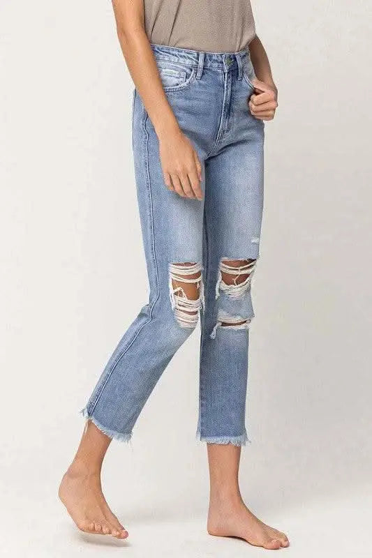 Super High Rise Distressed Relaxed Straight - Sleekdenim.com