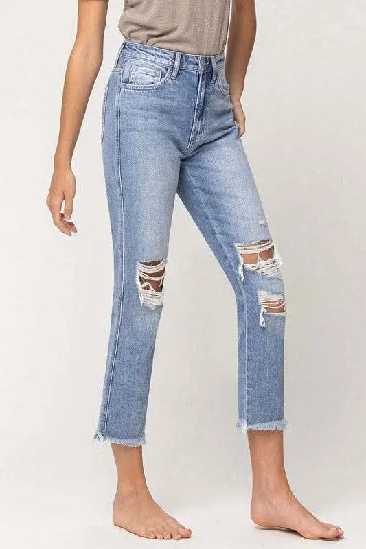 Super High Rise Distressed Relaxed Straight - Sleekdenim.com