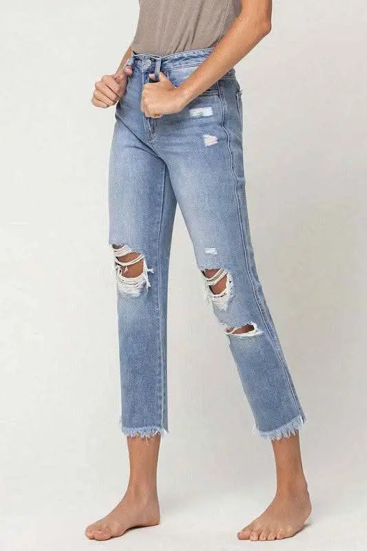 Super High Rise Distressed Relaxed Straight - Sleekdenim.com