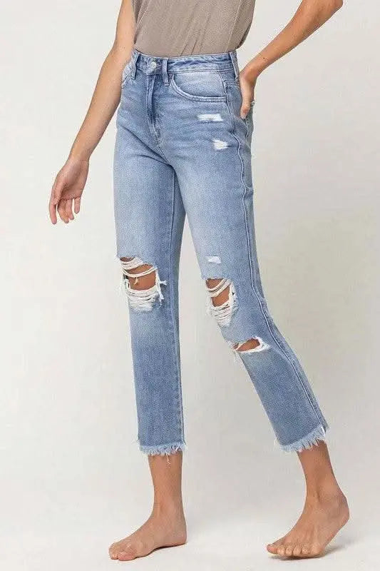 Super High Rise Distressed Relaxed Straight - Sleekdenim.com