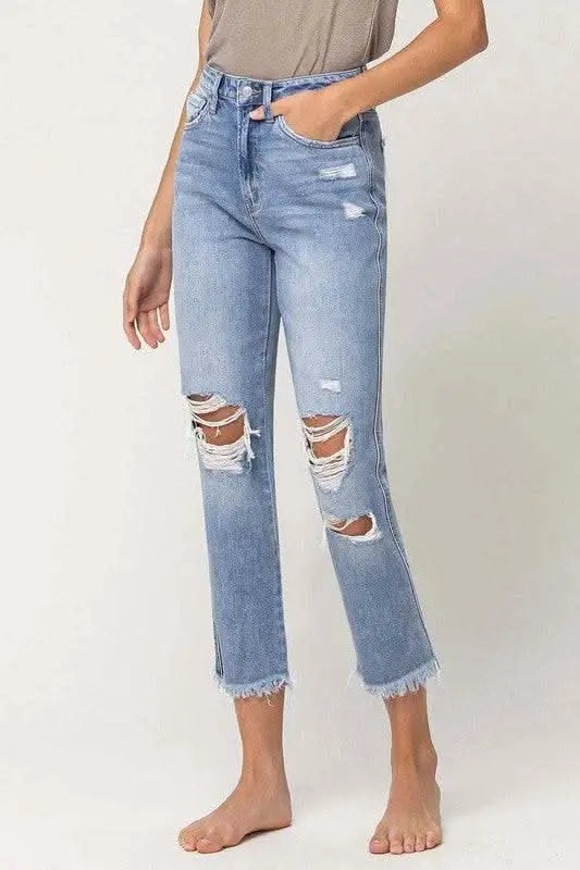 Super High Rise Distressed Relaxed Straight - Sleekdenim.com