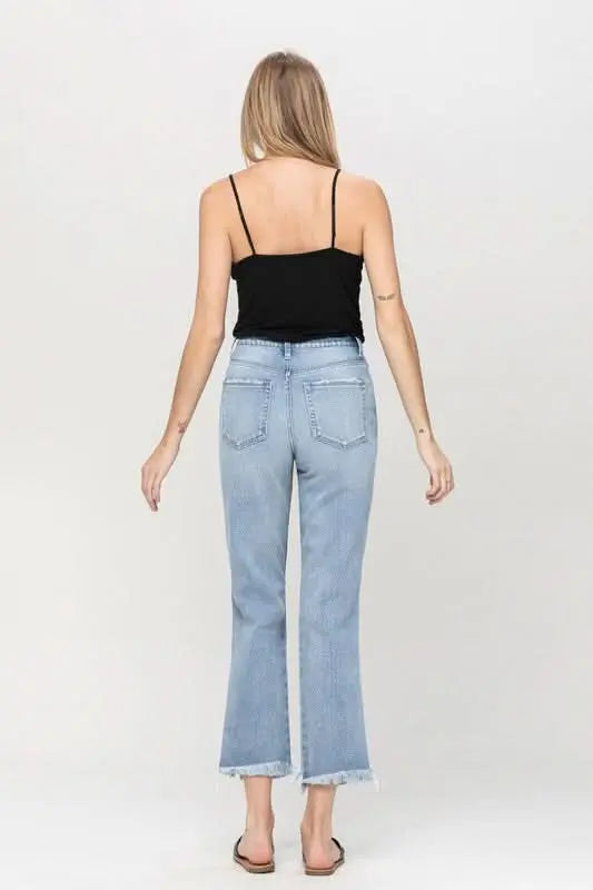 Super High Rise Distressed Relaxed Straight Jeans - Sleekdenim.com