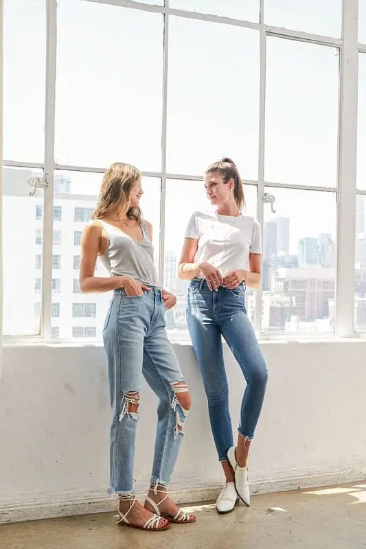 Super High Rise Distressed Relaxed Straight Jeans - Sleekdenim.com