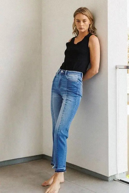 Super High Rise Straight W/Contrast and Hem Detail - Sleekdenim.com