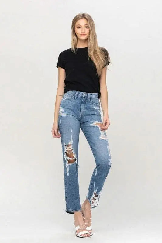 Super High Rise Tattered Ankle Straight - Sleekdenim.com