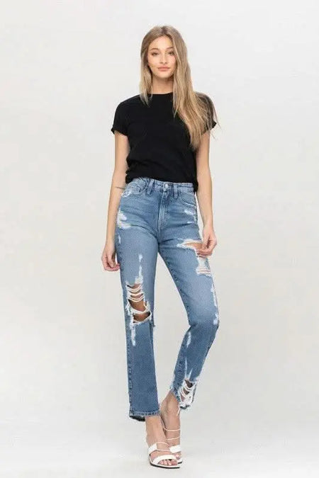 Super High Rise Tattered Ankle Straight - Sleekdenim.com