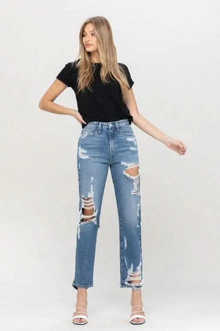 Super High Rise Tattered Ankle Straight - Sleekdenim.com