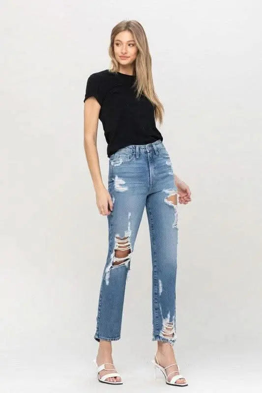 Super High Rise Tattered Ankle Straight - Sleekdenim.com