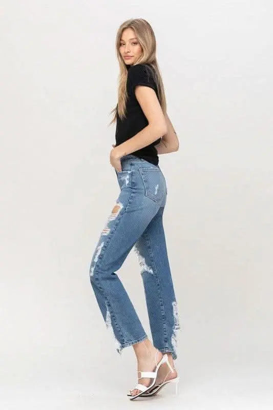 Super High Rise Tattered Ankle Straight - Sleekdenim.com