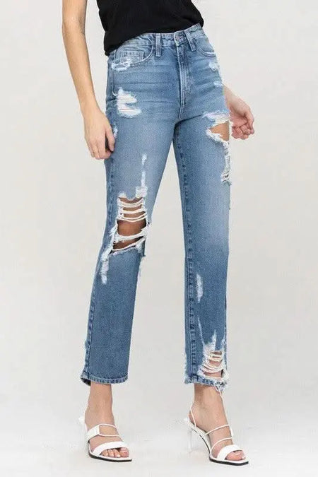 Super High Rise Tattered Ankle Straight - Sleekdenim.com