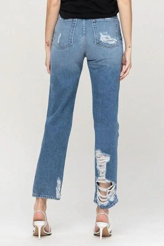 Super High Rise Tattered Ankle Straight - Sleekdenim.com