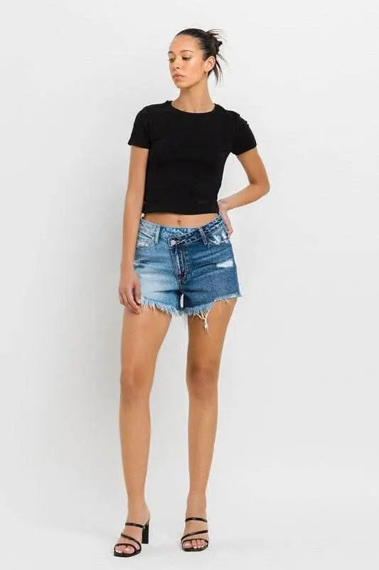 Super High Rise Two Tone Denim Shorts - Sleekdenim.com