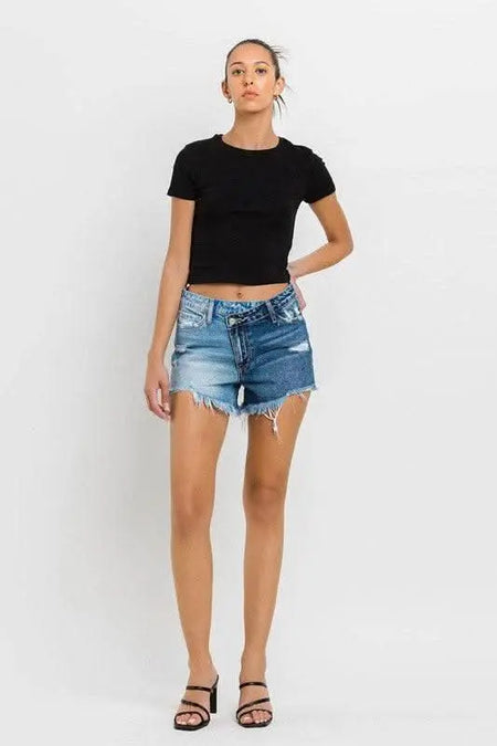 Super High Rise Two Tone Denim Shorts - Sleekdenim.com