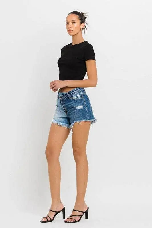 Super High Rise Two Tone Denim Shorts - Sleekdenim.com