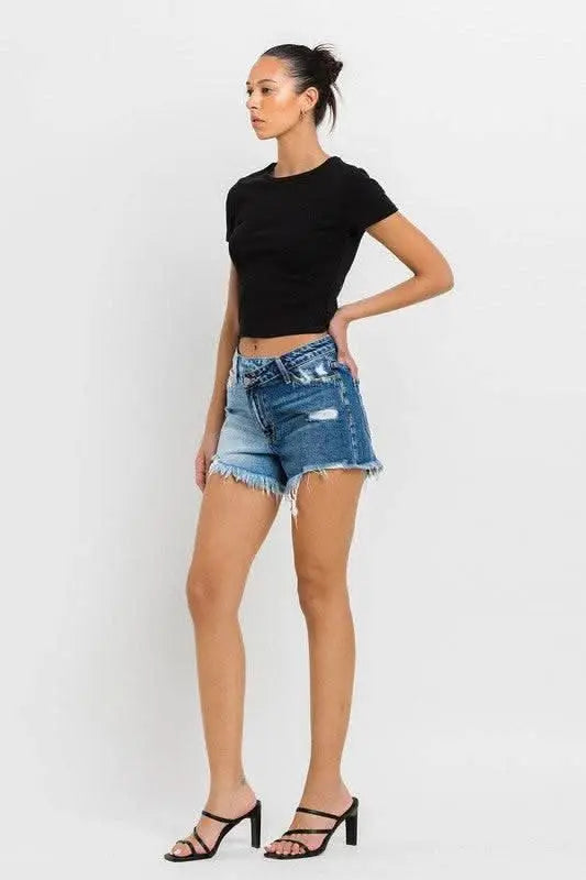 Super High Rise Two Tone Denim Shorts - Sleekdenim.com