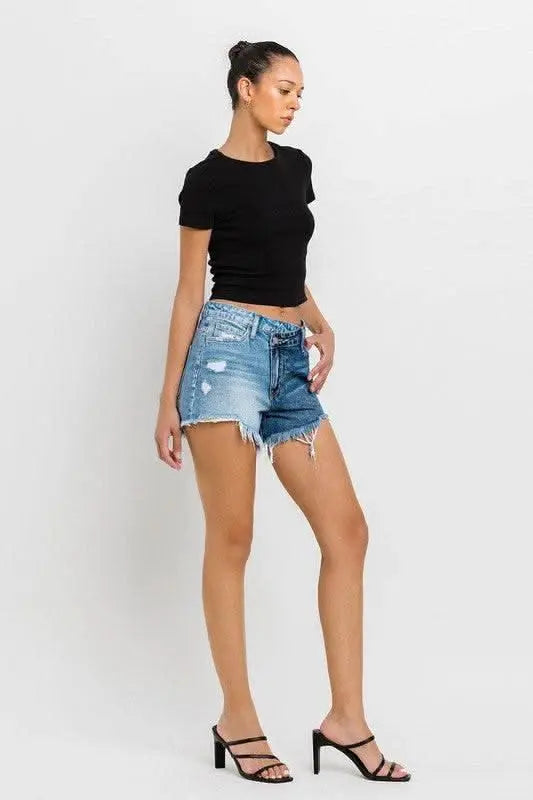 Super High Rise Two Tone Denim Shorts - Sleekdenim.com