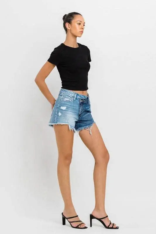 Super High Rise Two Tone Denim Shorts - Sleekdenim.com