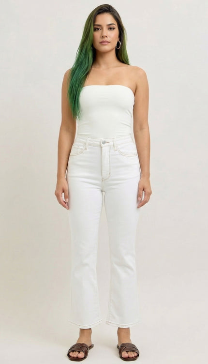 Judy Blue Contrast Stitching Cropped Flare Perfect White Jeans 881080