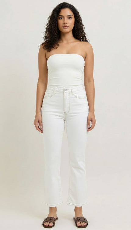 Judy Blue Contrast Stitching Cropped Flare Perfect White Jeans 881080