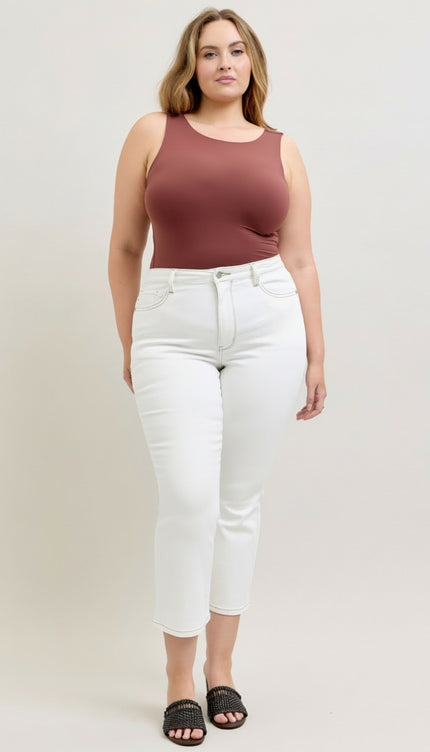 Judy Blue Contrast Stitching Cropped Flare Perfect White Jeans 881080