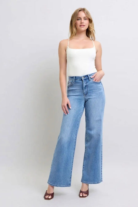 Judy Blue Full Size Wide Leg Jeans with Pockets - Sleekdenim.com