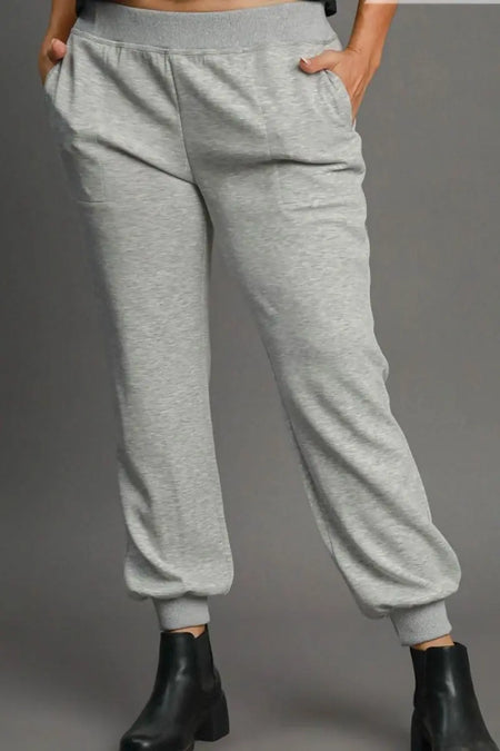 Umgee Full Size High Rise Elastic Waist Knit Joggers with Pockets Plus Size - Sleekdenim.com